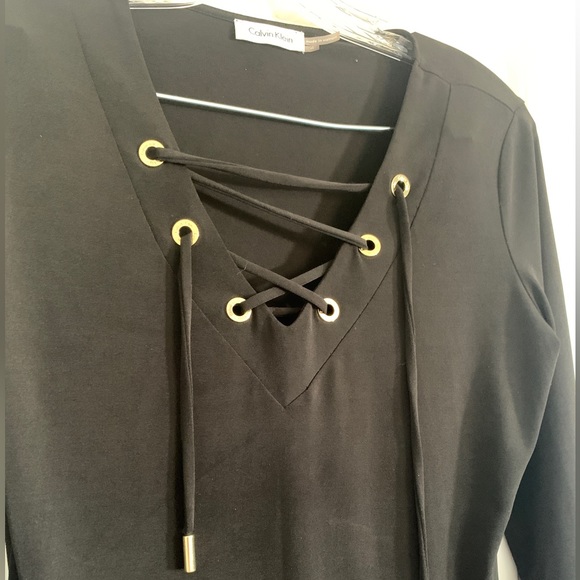 Calvin Klein Women’s Lace Up Neckline Shift Jersey Dress Size 4 Black - Picture 6 of 11